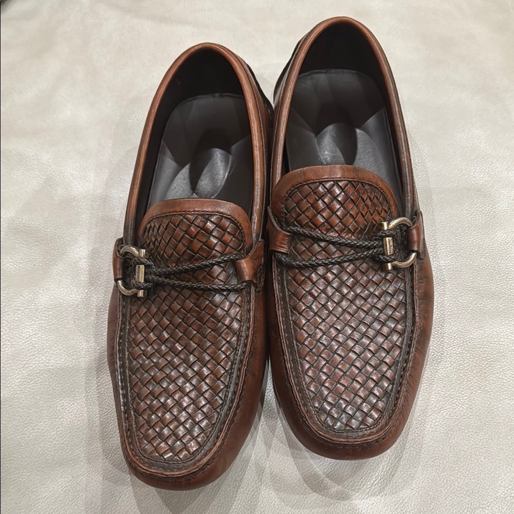 Salvatore Ferragamo Brown Leather Slip-On Loafers
